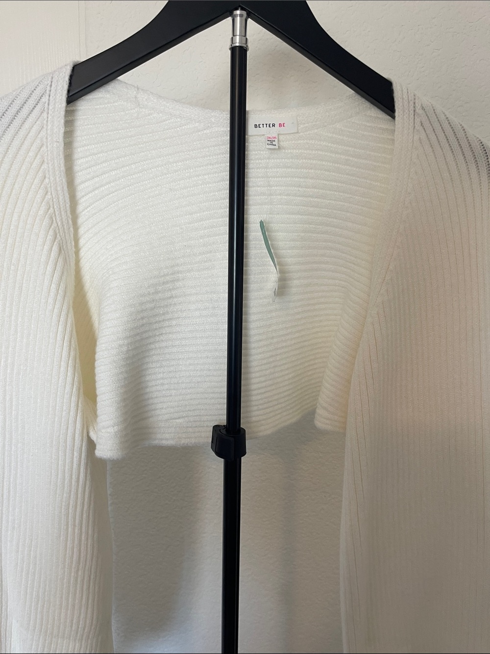 Cropped Open-Front White Ribbed Sweater - Picture 2 of 3
